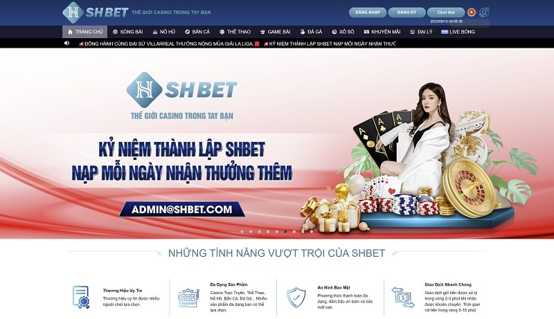 Giao diện trang chủ SHBET vô cùng đẹp mắt, hiện đại